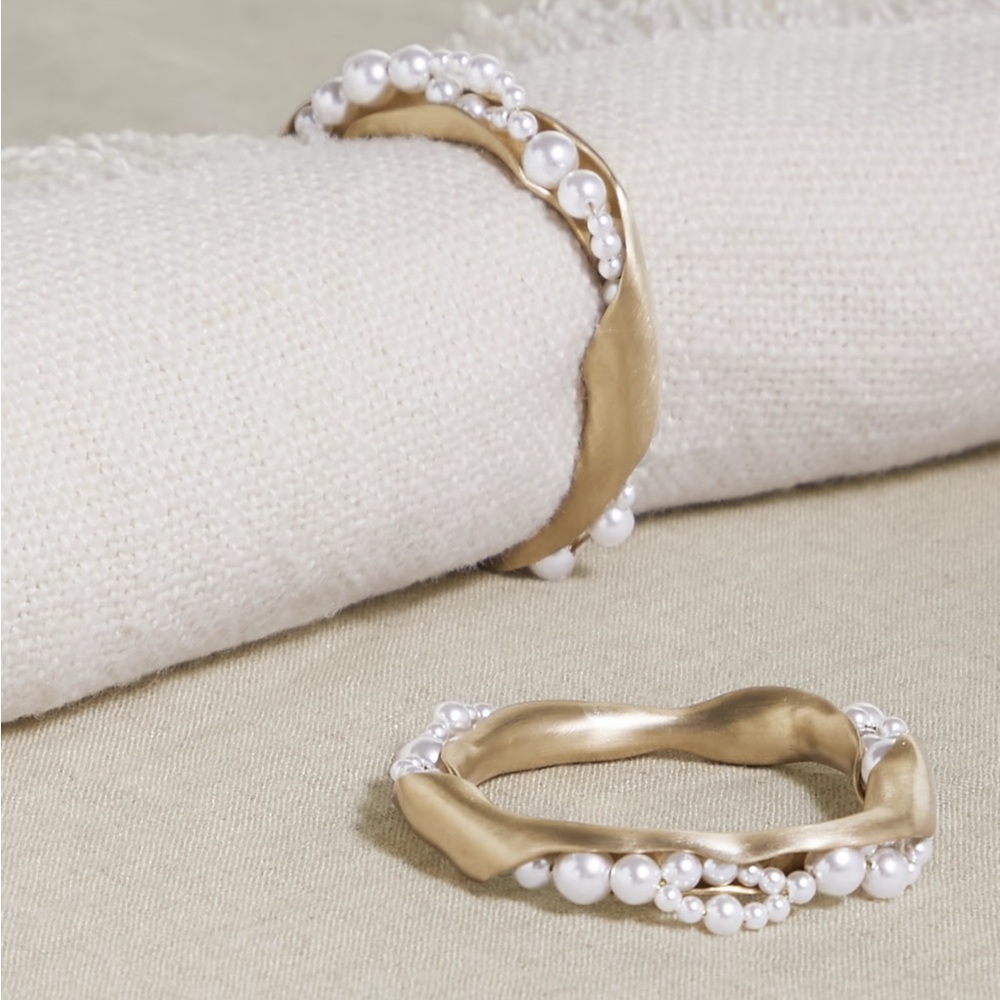 3 sets of completedworks gold tone faux pearl napkin rings Msrp value $1000+
